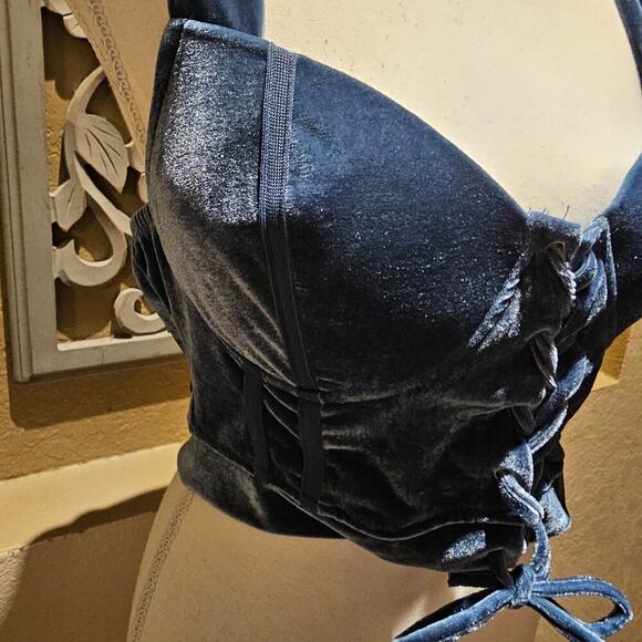 Haute Monde Velvet Corset L Jewel Teal Whimsigoth Gothic Fairy Lace Up Bustier - Picture 5 of 10